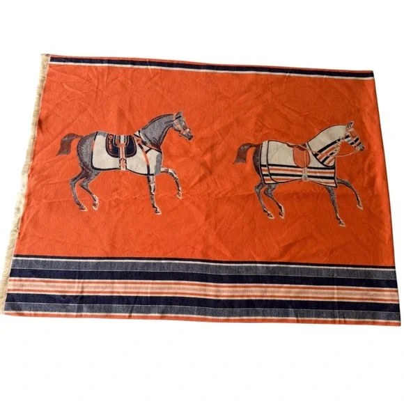 Cashmere Equestrian Horse Print Scarf Shawl - Picture 5 of 6